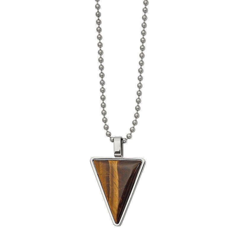 Mens Stainless Steel Tigers Eye Triangle Necklace Product Image