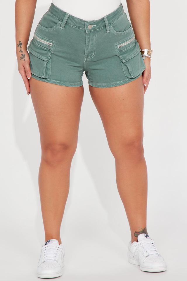 Get Caught Up Stretch Cargo Denim Shorts - Green Product Image