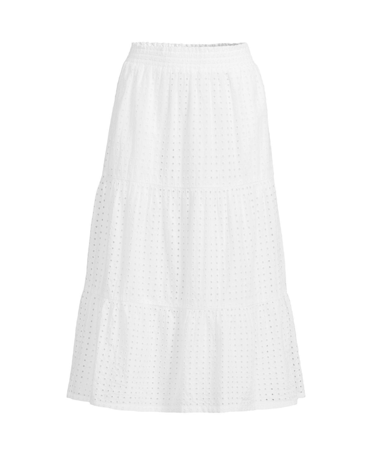 Lands End Womens Poplin Tiered Eyelet Midi Skirt Product Image