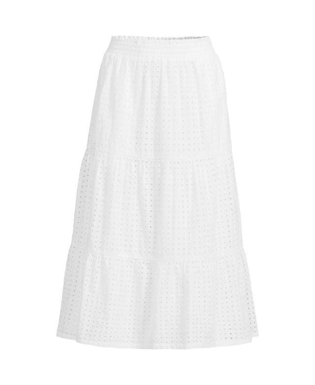 Women's Poplin Tiered Eyelet Midi Skirt Product Image