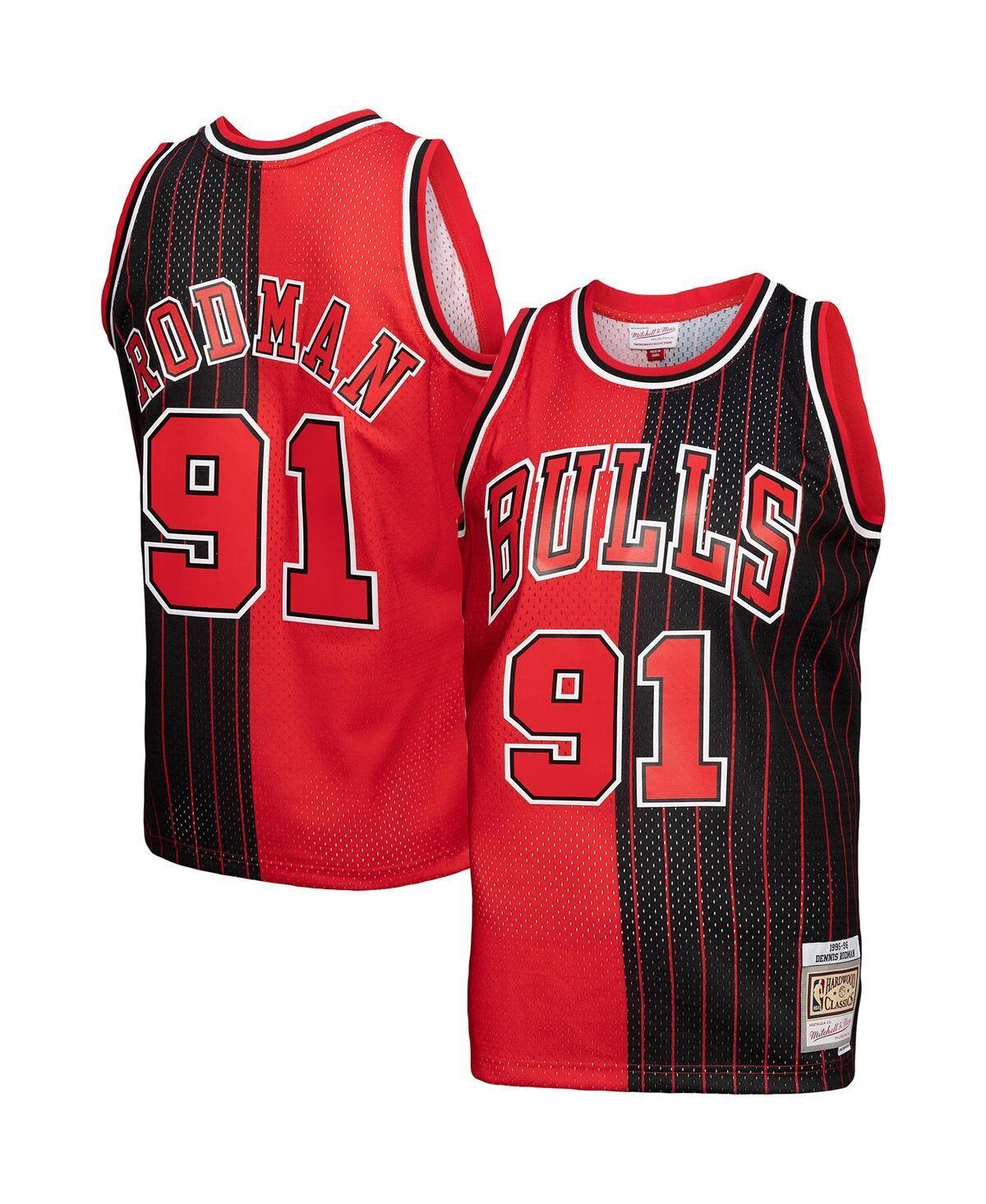 Mens Mitchell & Ness Dennis Rodman Red, Black Chicago Bulls Big and Tall Hardwood Classics 1995-96 Split Swingman Jersey - Red, Black Product Image