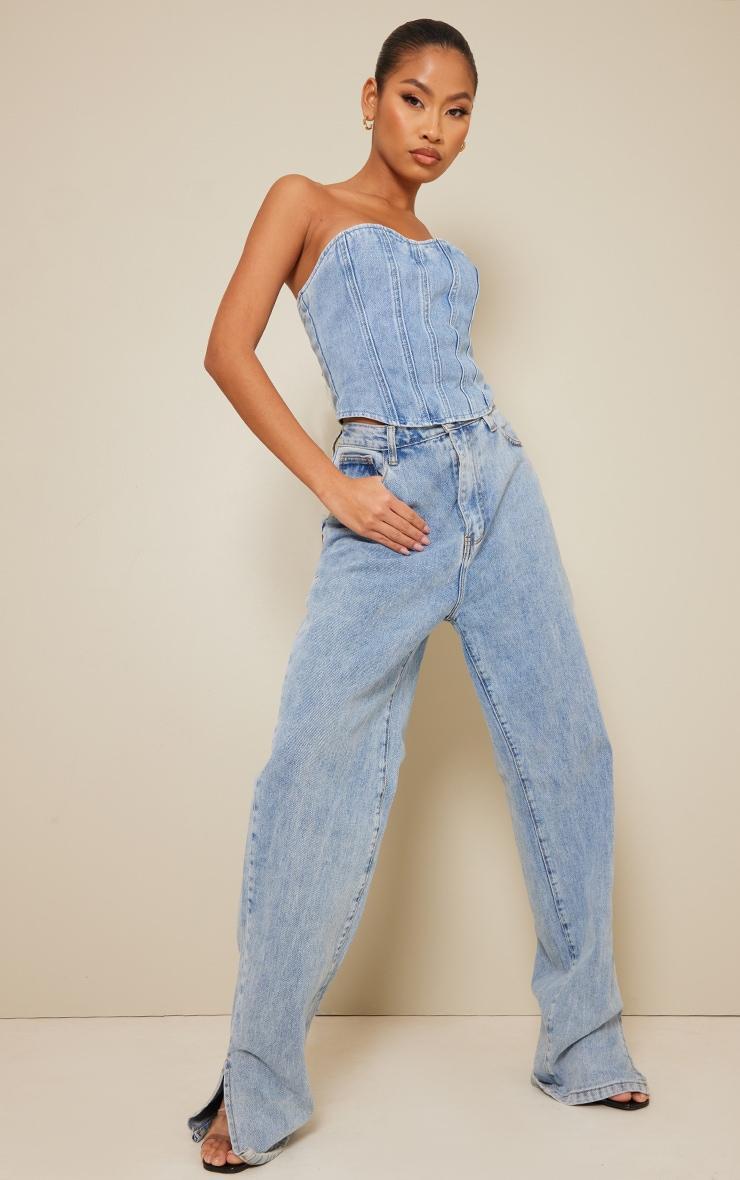  Acid Blue Wash Seam Detail Denim Corset Top Product Image