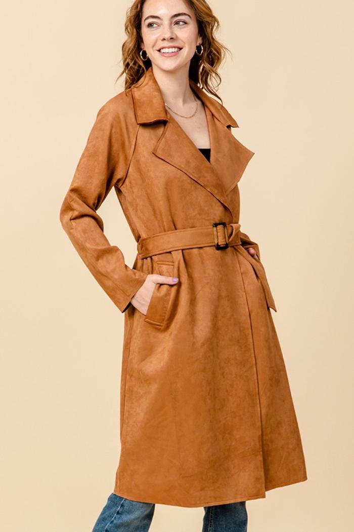 Suede Camel Trench Coat Product Image