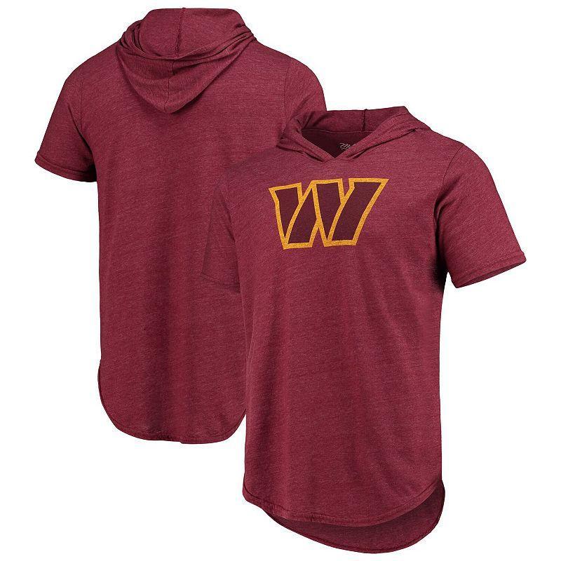 Mens Washington Commanders Majestic Threads Heathered Burgundy Primary Logo Tri-Blend Hoodie T-Shirt Product Image