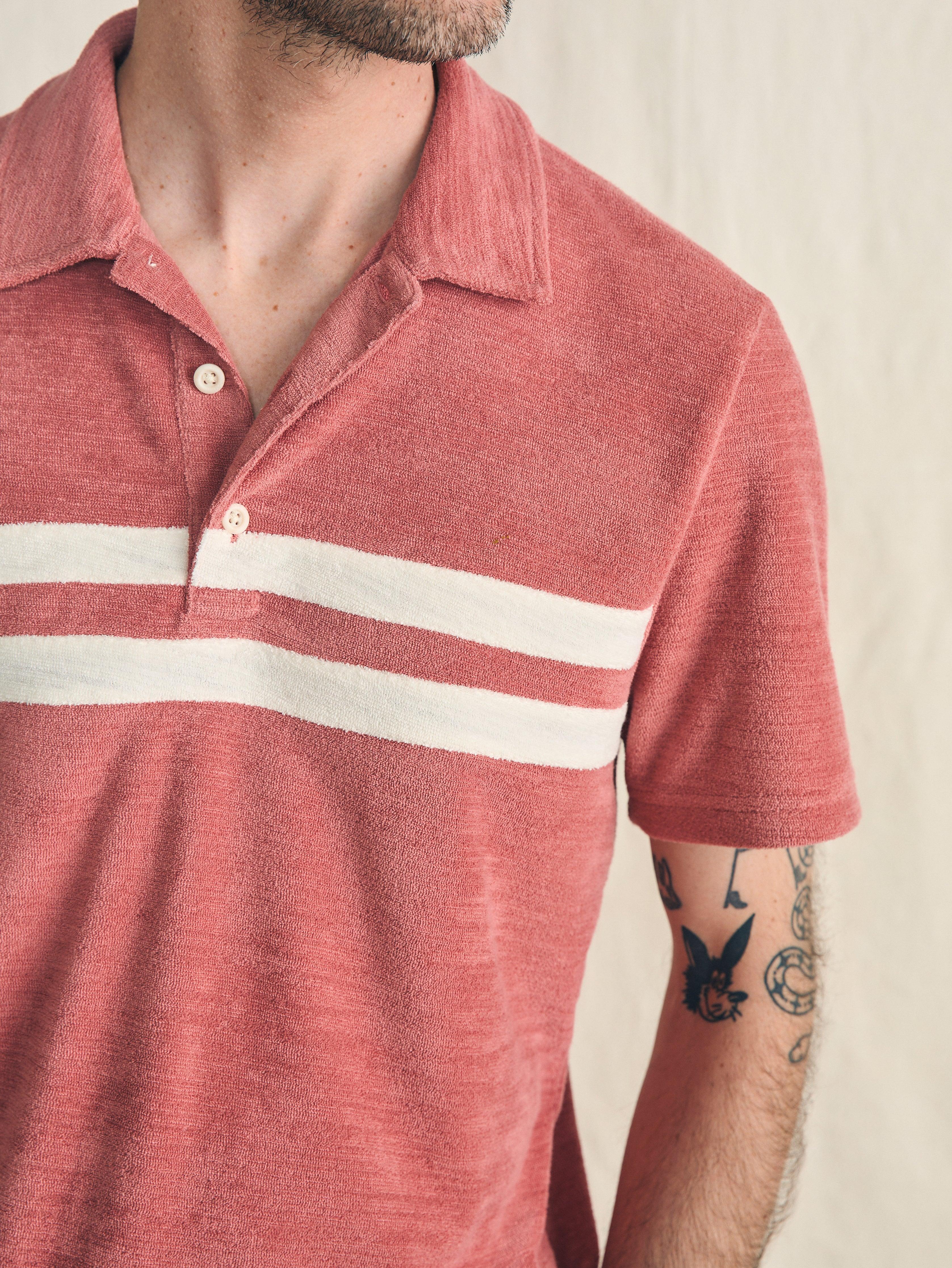 Cabana Towel Terry Surf Stripe Polo Shirt - Faded Flag Male Product Image