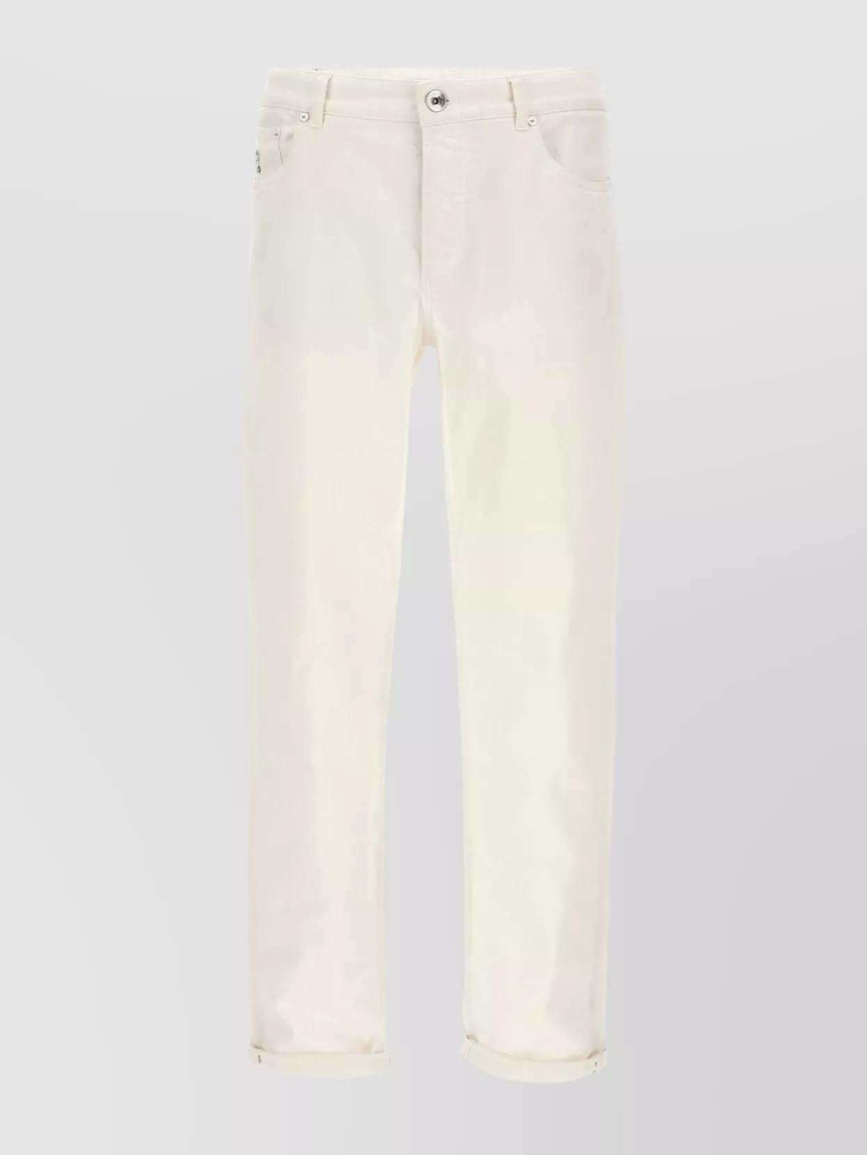 Straight Leg Jeans With Rolled Cuffs In White Product Image