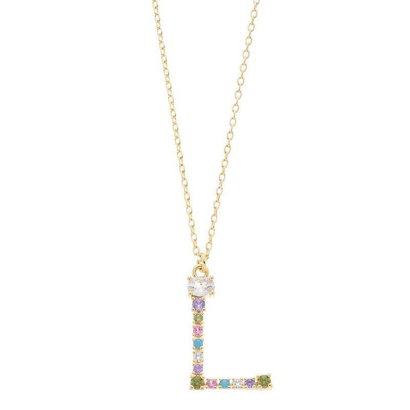 City Luxe Gold Tone Cubic Zirconia Initial Pendant Necklace, Womens, Multicolor Product Image