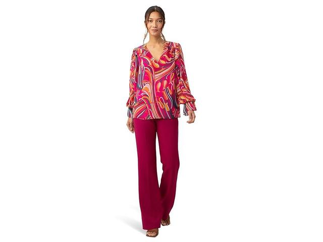 Trina Turk Broome Woven Broadway Blossom Floral Print V-Neck Long Ruffled Sleeve Blouse Product Image