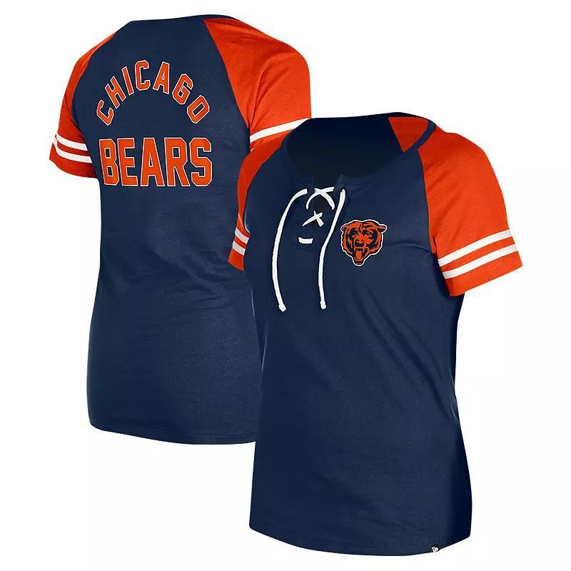 Womens New Era Chicago Bears Lace-Up Raglan T-Shirt Blue Product Image