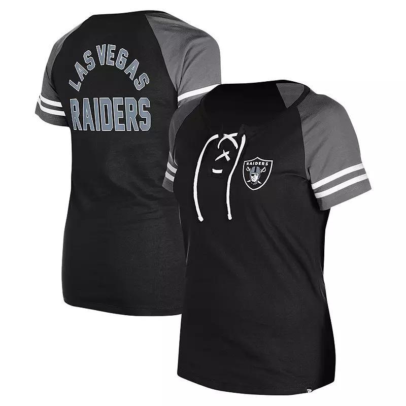 Womens New Era Black Las Vegas Raiders Lace-Up Raglan T-Shirt Product Image