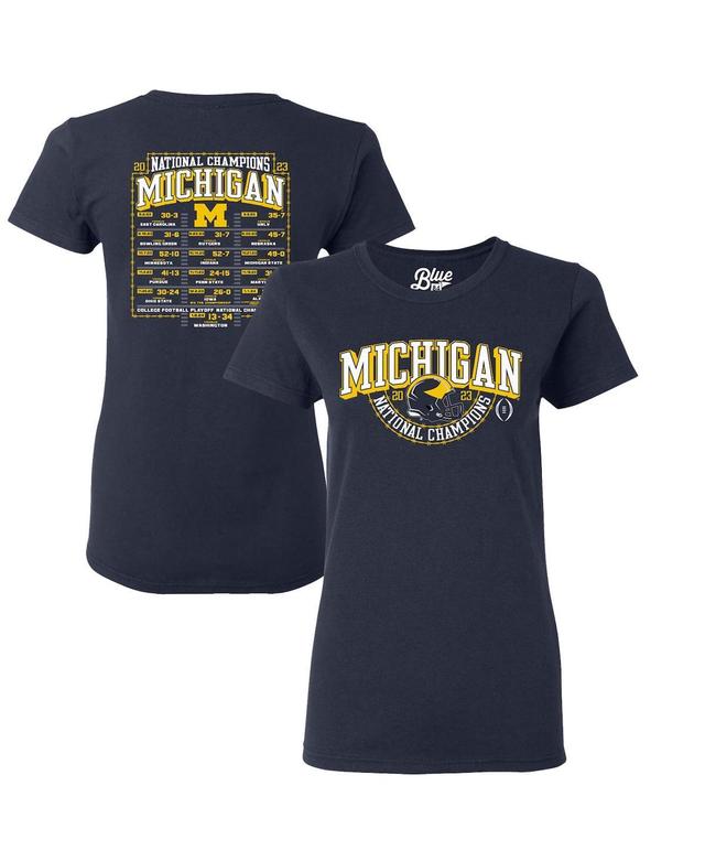 Womens Blue 84 Navy Michigan Wolverines College Football Playoff 2023 National Champions Gold Dust Schedule T-shirt Product Image