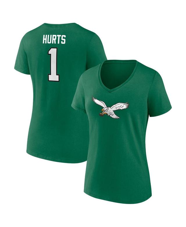 Womens Fanatics Branded Jalen Hurts Kelly Philadelphia Eagles Player Icon Name & Number V-Neck T-Shirt Product Image