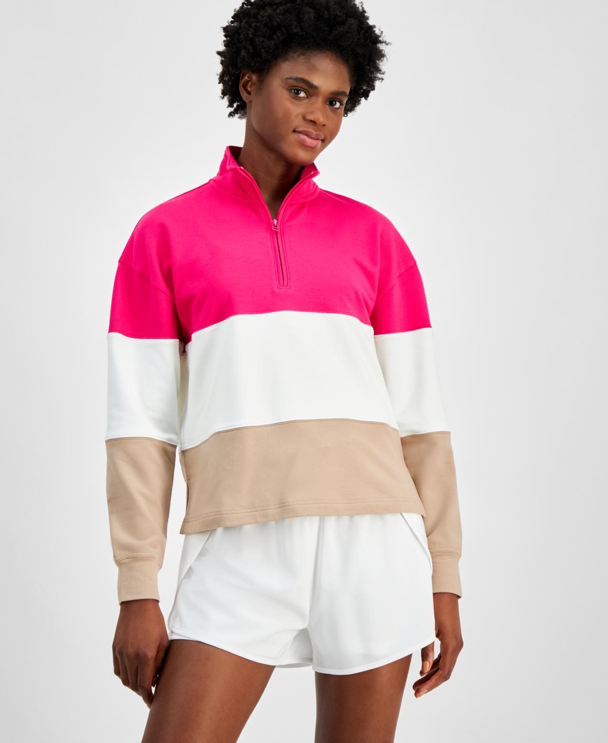 Id Ideology Womens Relaxed Stripe Comfort Quarter-Zip Top, Created by Macys Product Image