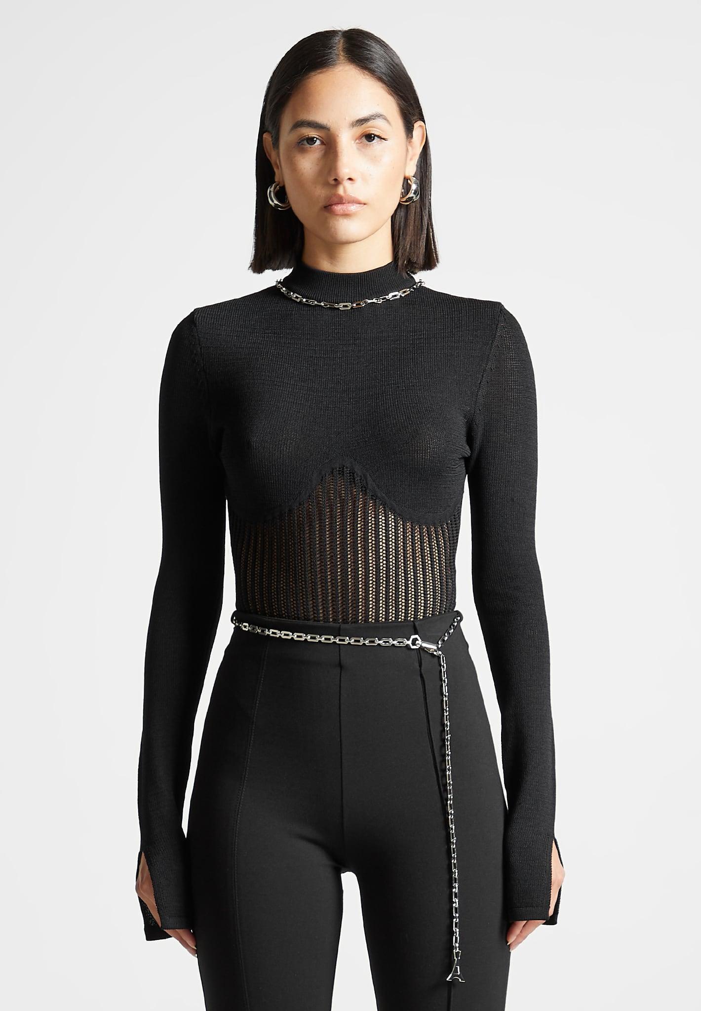 Contour Knit Bodysuit with Chain - Black Female Product Image