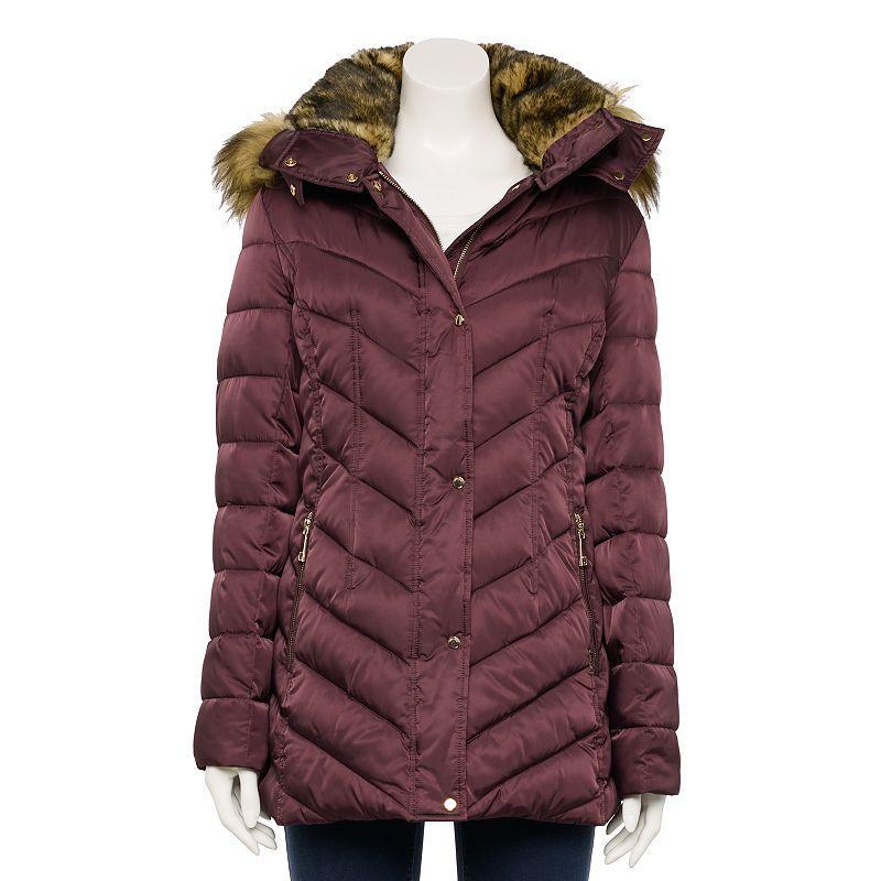 Womens Nine West Faux-Fur Hood Puffer Jacket Product Image