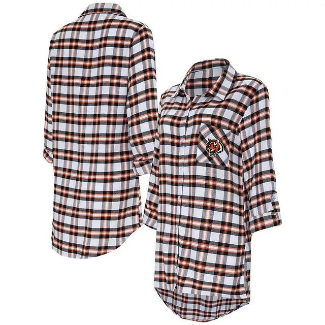 Womens Concepts Sport Black Cincinnati Bengals Sienna Plaid Full-Button Long Sleeve Nightshirt Product Image