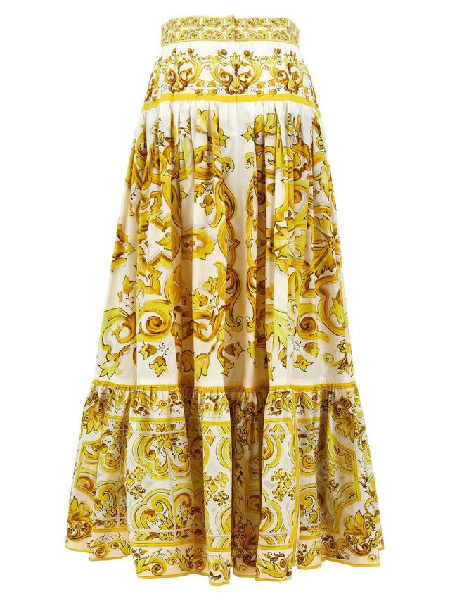 Long Ruffled Skirt In Maiolica Print In Giallo Product Image