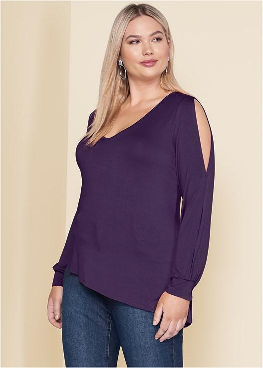 V-Neck Cold-Shoulder Top Product Image