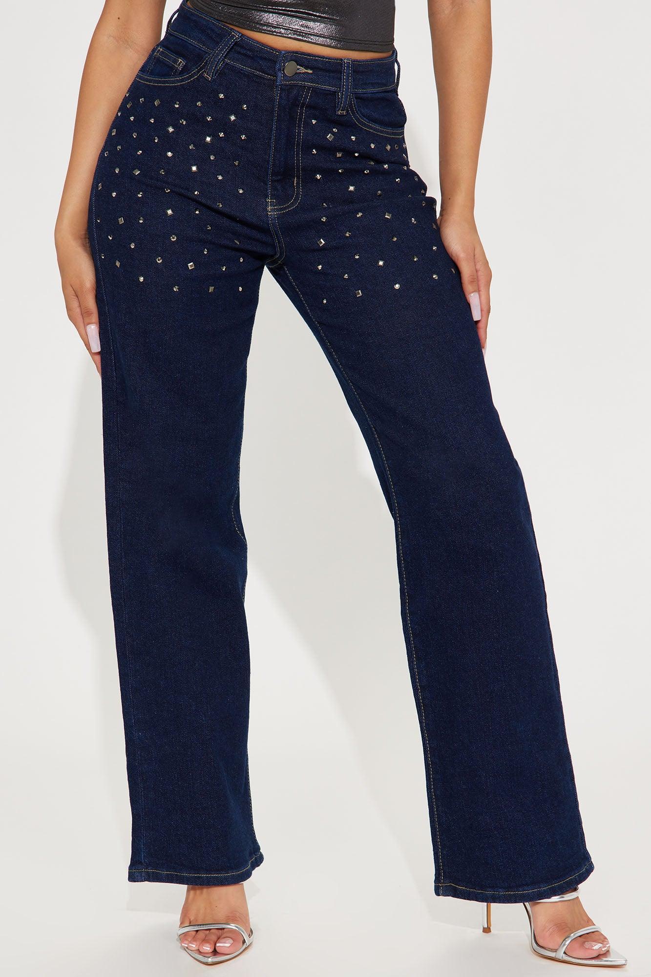 Sparkle And Shine Stretch Straight Leg Jeans - Dark Wash Product Image