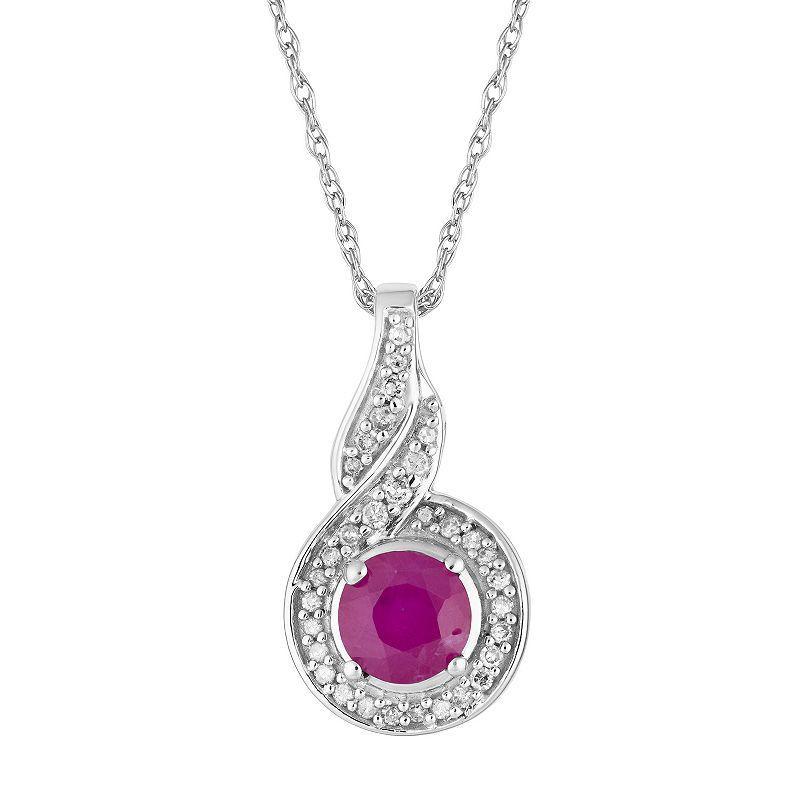 10k White Gold Ruby & Diamond Accent Twist Halo Pendant Necklace, Womens 10k Whgold Product Image