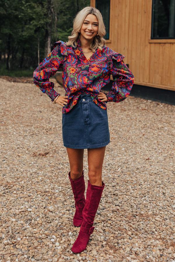 My Alma Mater Denim Skirt In Navy Product Image