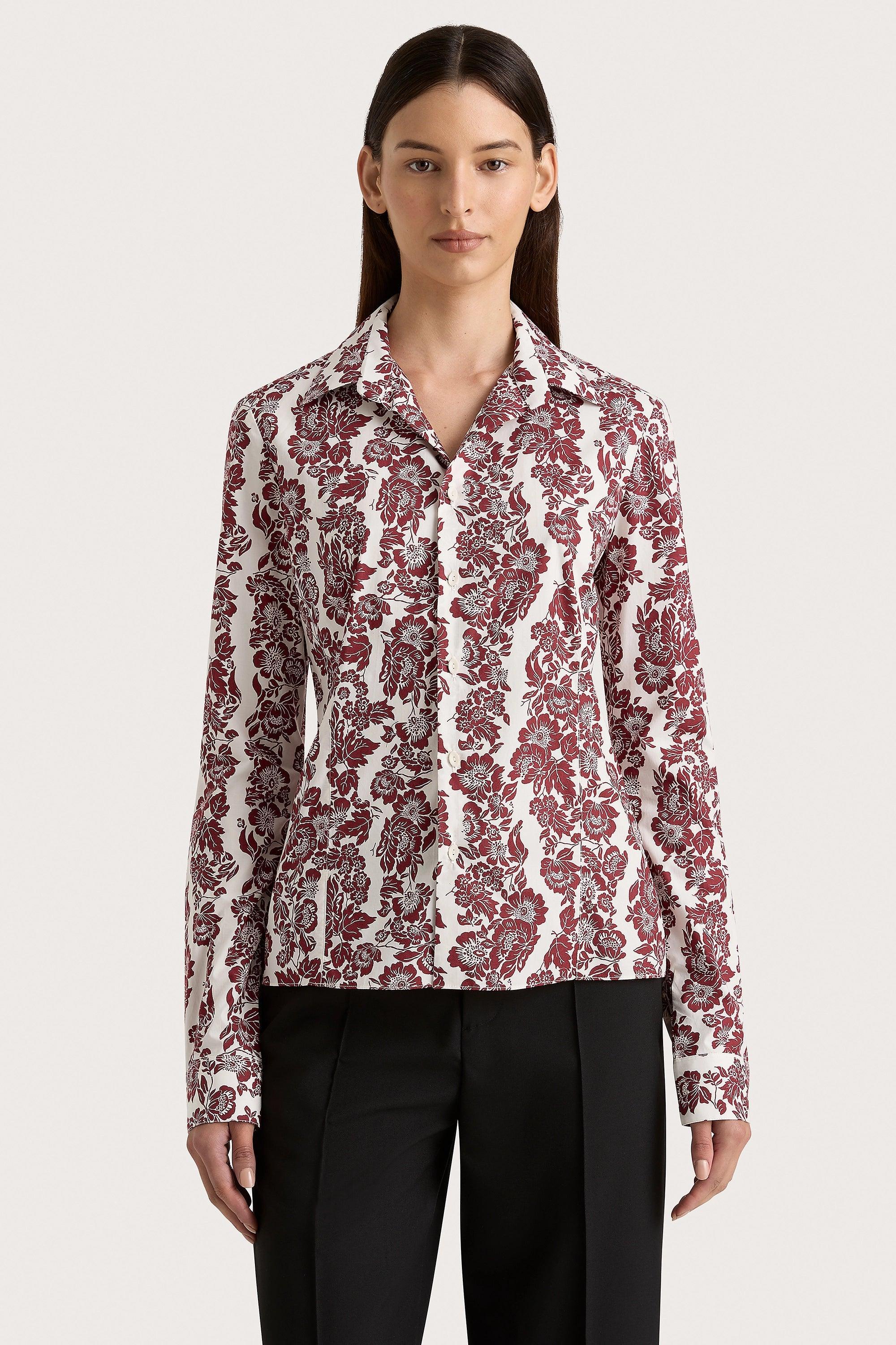 Estelle Fitted Shirt Striped Floral Wine Product Image