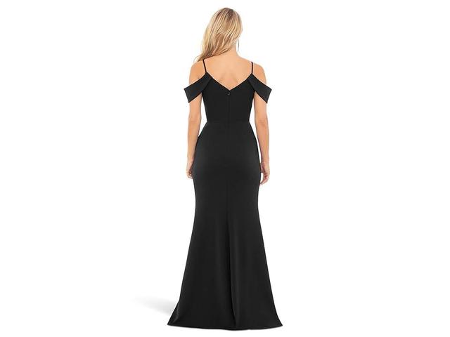 XSCAPE Long Scuba Crepe Cold Shoulder Ruffle Women's Dress Product Image