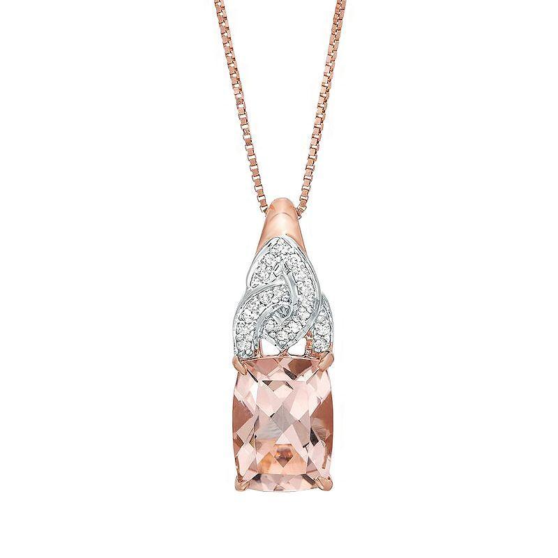 Gemminded 10k Rose Gold Morganite & Diamond Accent Pendant Necklace, Womens Blue Product Image