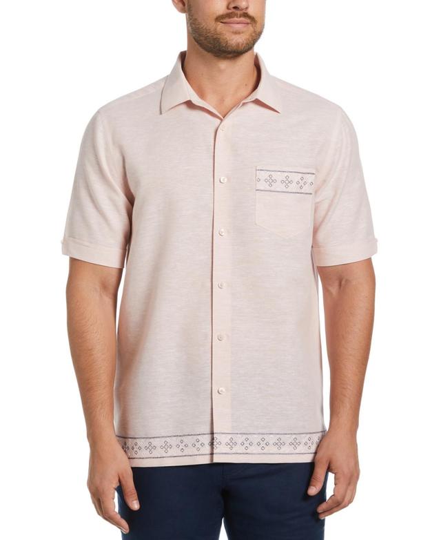 Cubavera Mens Linen-Blend Embroidered Border Short-Sleeve Button-Down Shirt Product Image