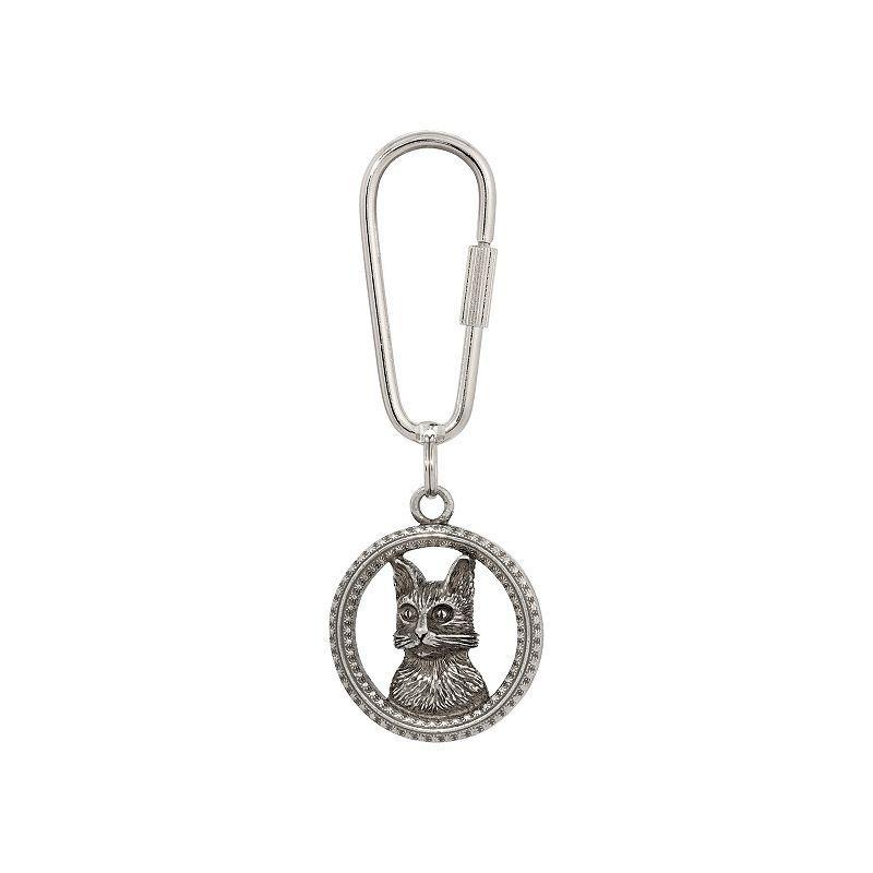 1928 Silver Tone Cat Screwlock Keychain Product Image