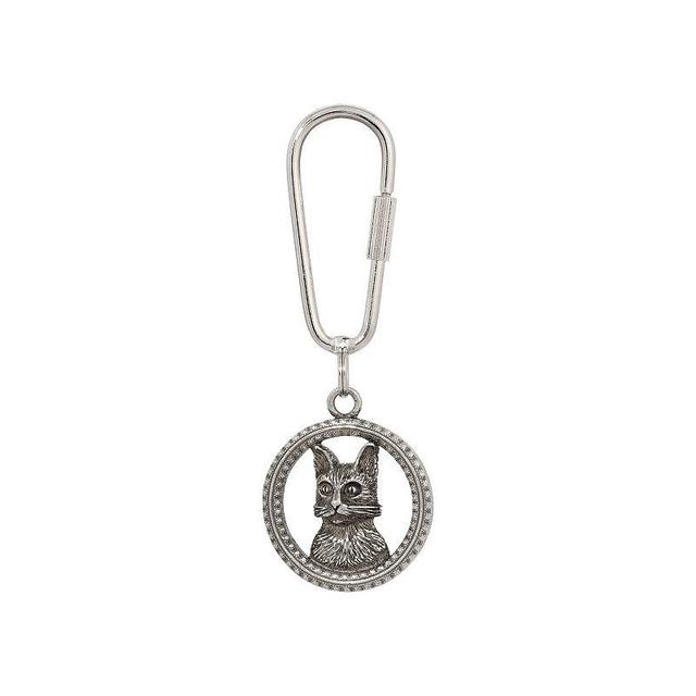 1928 Silver Tone Cat Screwlock Keychain Product Image