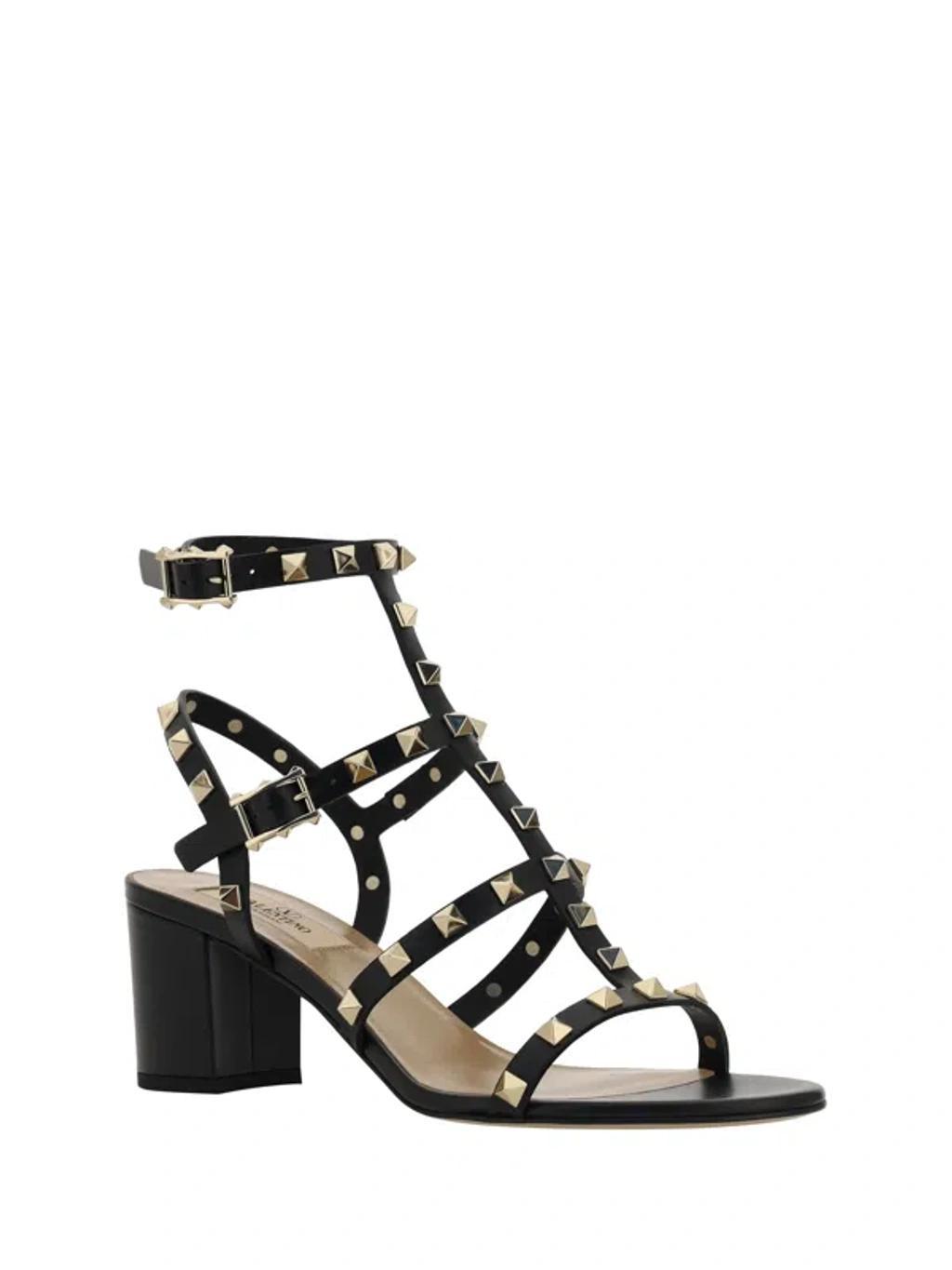 VALENTINO GARAVANI Rockstud Heeled Sandals In Black Product Image