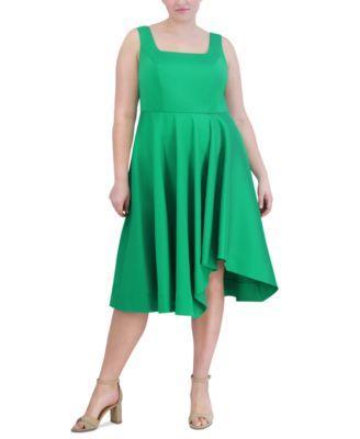 Plus Size Square-Neck Asymmetrical-Hem Fit & Flare Dress Product Image