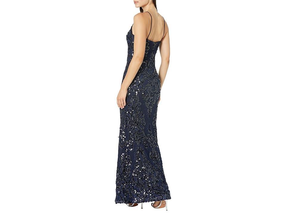 Betsy & Adam Womens Sequined Spaghetti-Strap Illusion-Neck Gown Product Image