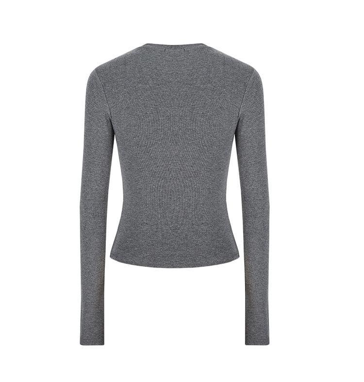 Long-Sleeve Crewneck Plain Crop Top Product Image