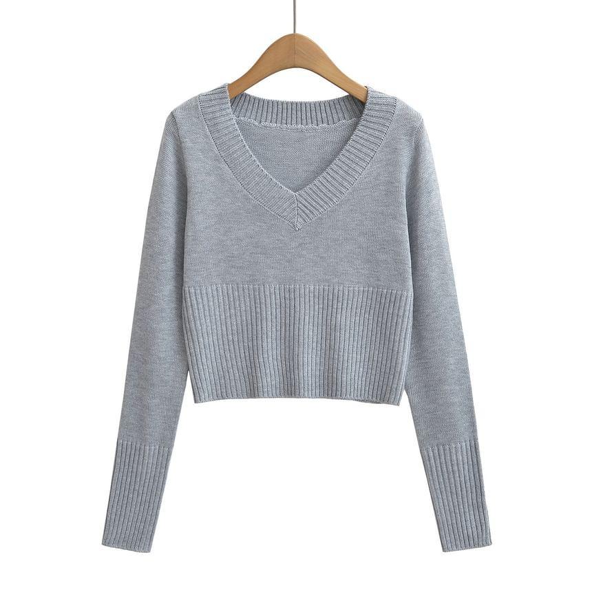 V-Neck Cropped Sweater Product Image