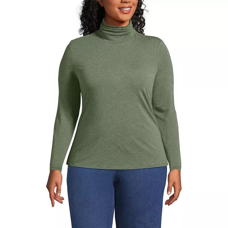 Plus Size Lands End Lightweight Fitted Long Sleeve Turtleneck, Womens Cobalt Blue Grey Product Image