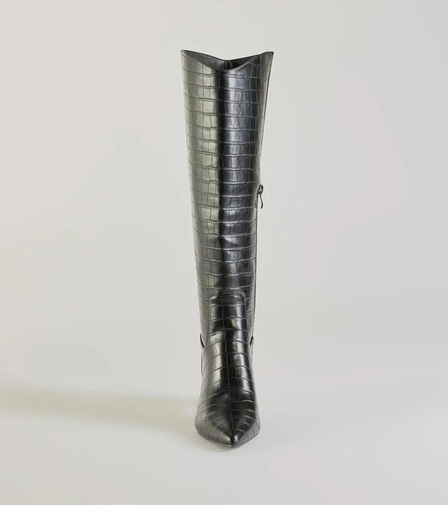 Bold Statement Faux Leather Croc-Embossed Under the Knee Boots Product Image