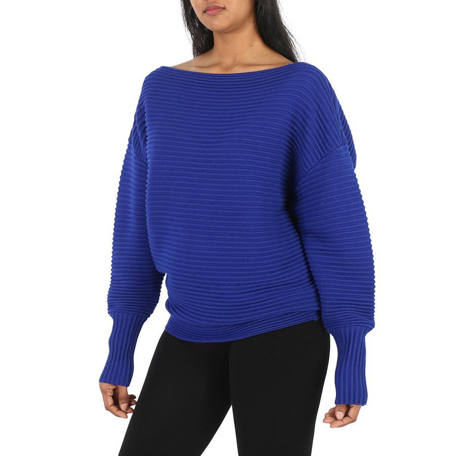 Ladies Sweaters Blue One Shoulder Sweater Product Image