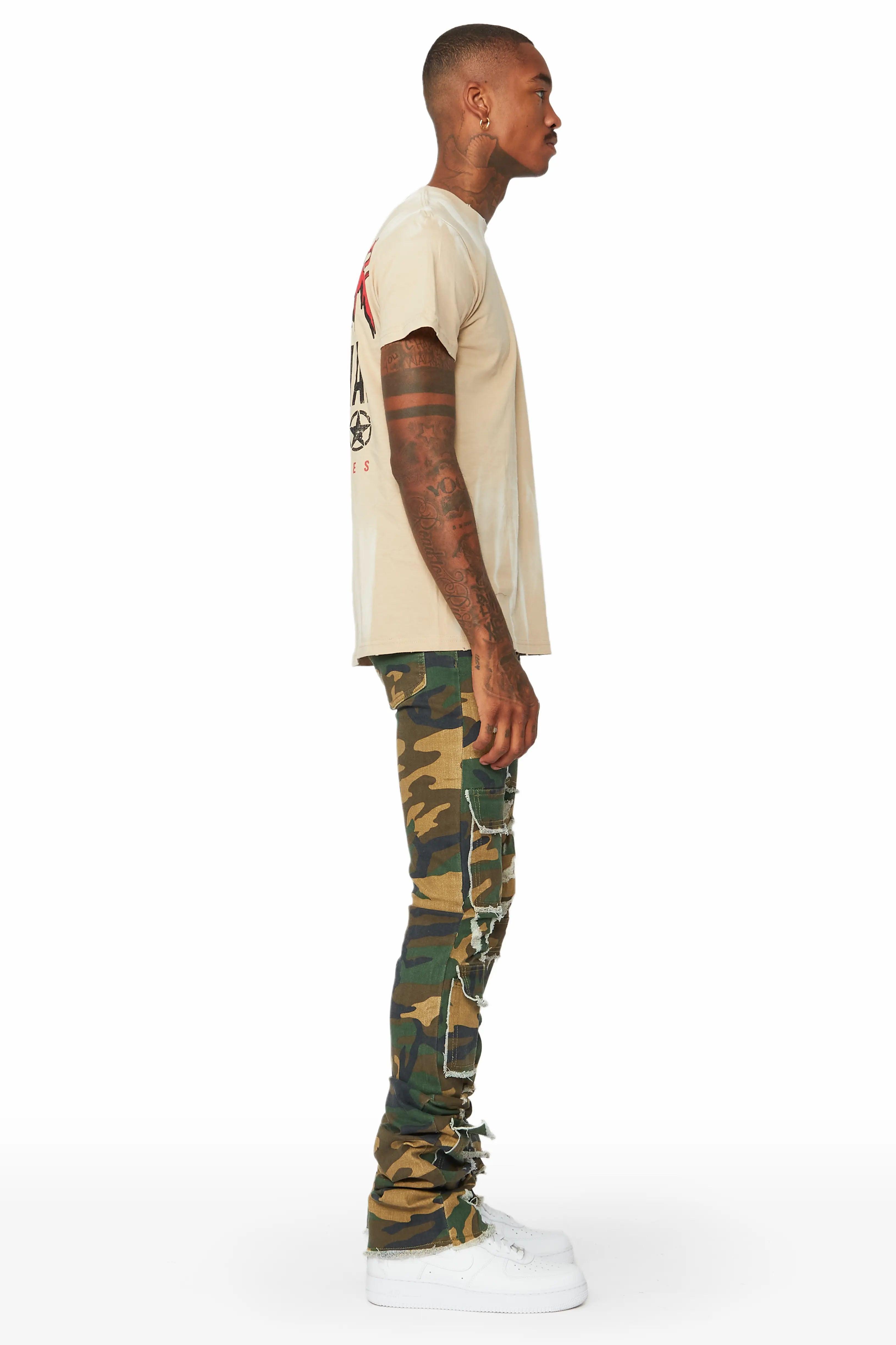 Petrus Camo Super Stacked Flare Jean Male Product Image