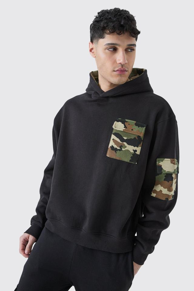 Oversized Boxy Camo Pocket Hoodie | boohooMAN USA Product Image