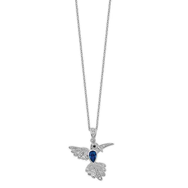 Sophie Miller Cheryl M Sterling Silver Cubic Zirconia & Lab-Created Blue Spinel Hummingbird Necklace, Womens Product Image