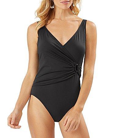 Tommy Bahama Pearl Clara Wrap One-Piece (Black) Women's Swimsuits One Piece Product Image