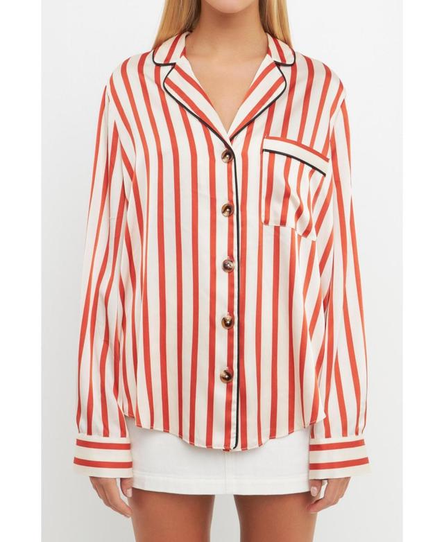 English Factory Striped Satin Button-Up Shirt Product Image