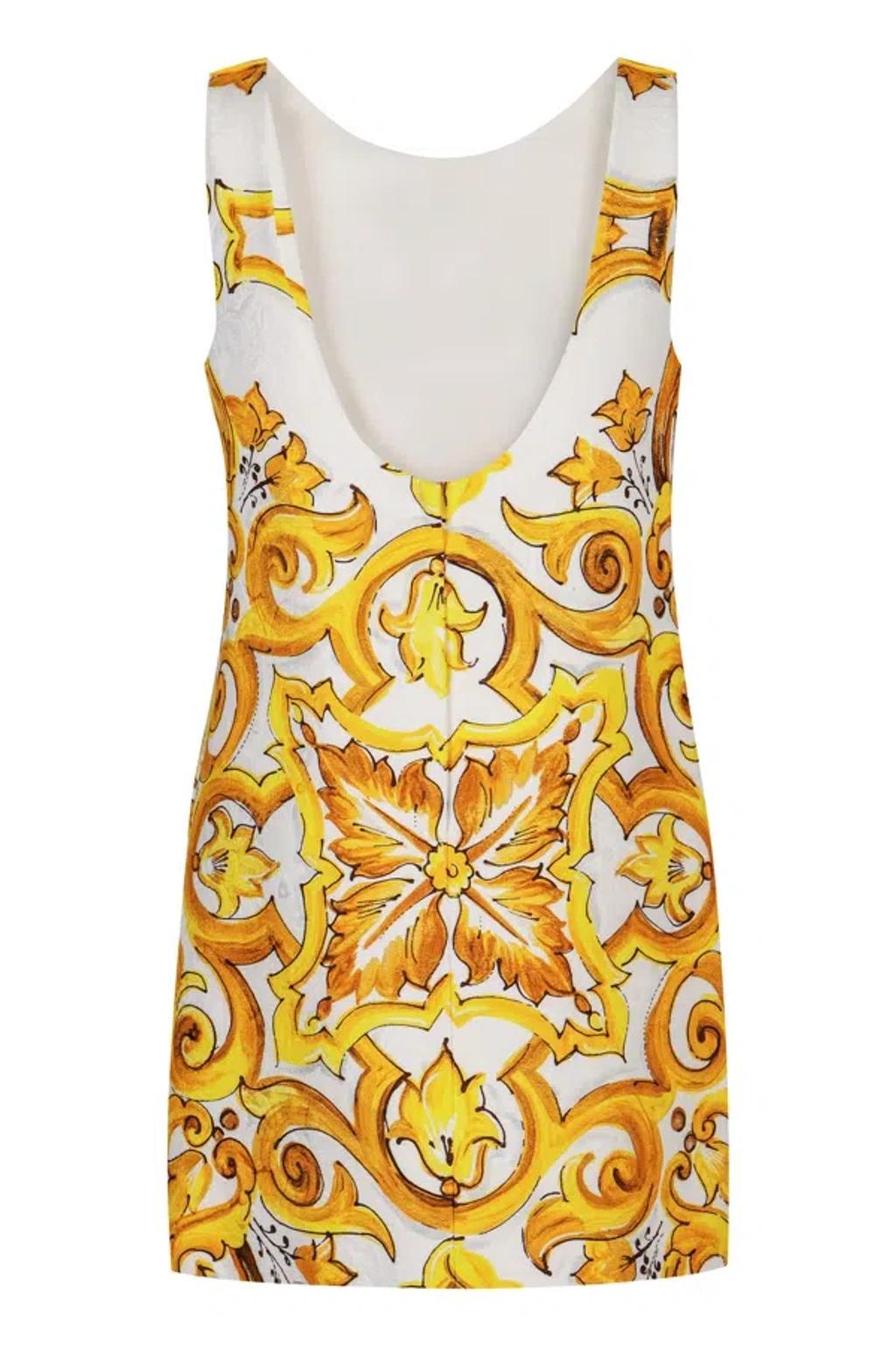 DOLCE & GABBANA Jacquard Floral Scoop Neck Backless Dress In Bianco Product Image