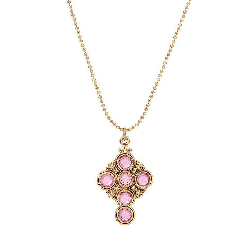 1928 Gold Tone Pink Simulated Crystal Cross Pendant Necklace, Womens Product Image