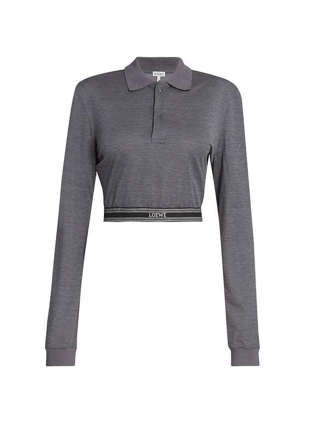 Womens Cotton & Silk-Blend Cropped Long-Sleeve Polo Shirt Product Image