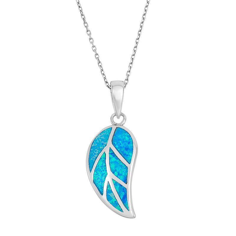 Lab-Created Blue Opal Sterling Silver Leaf Pendant Necklace, Womens Product Image