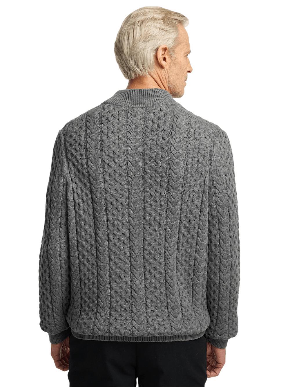 Cotton Cable Mock Neck Sweater - Grey Product Image