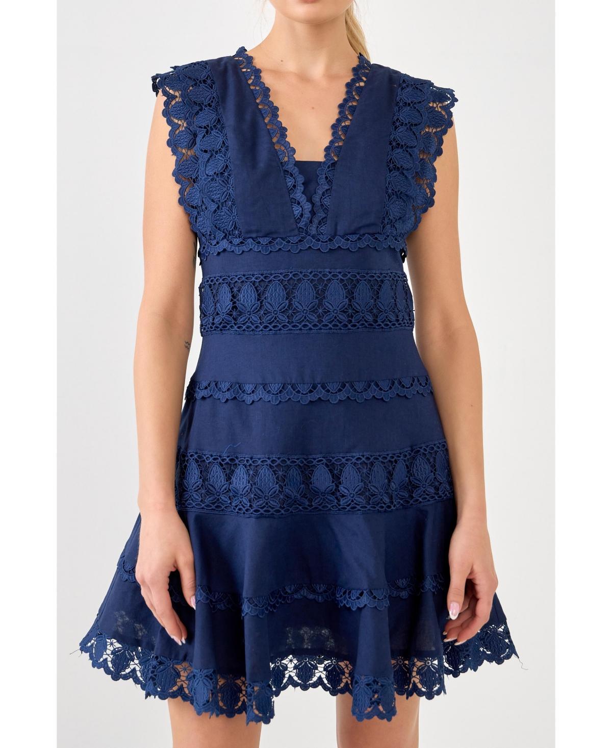 Womens Plunging Neck Lace Trim Dress Product Image